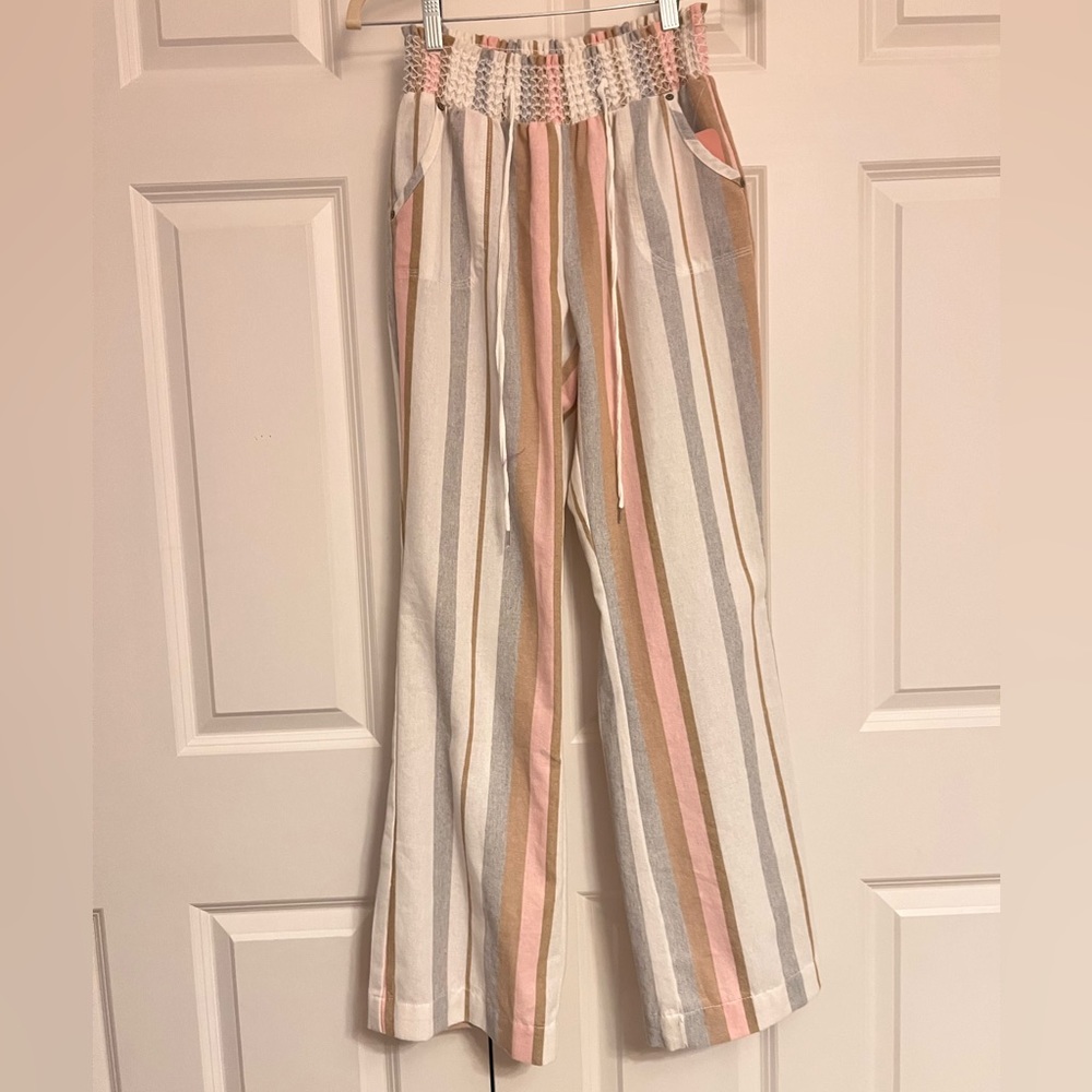 Ci Sono Pink, White, Brown, & Gray Striped Beach Pants